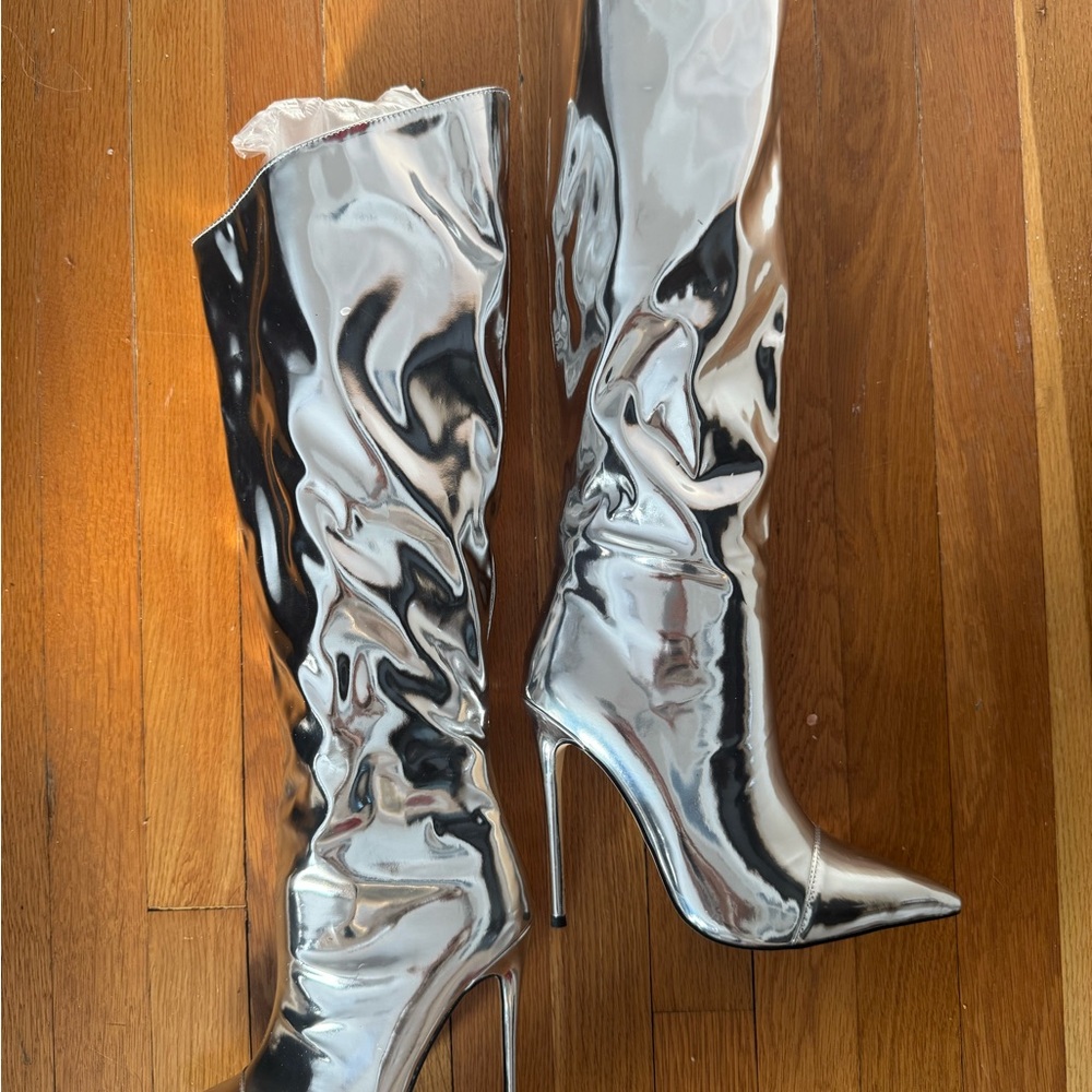 Silver High Heel Boots